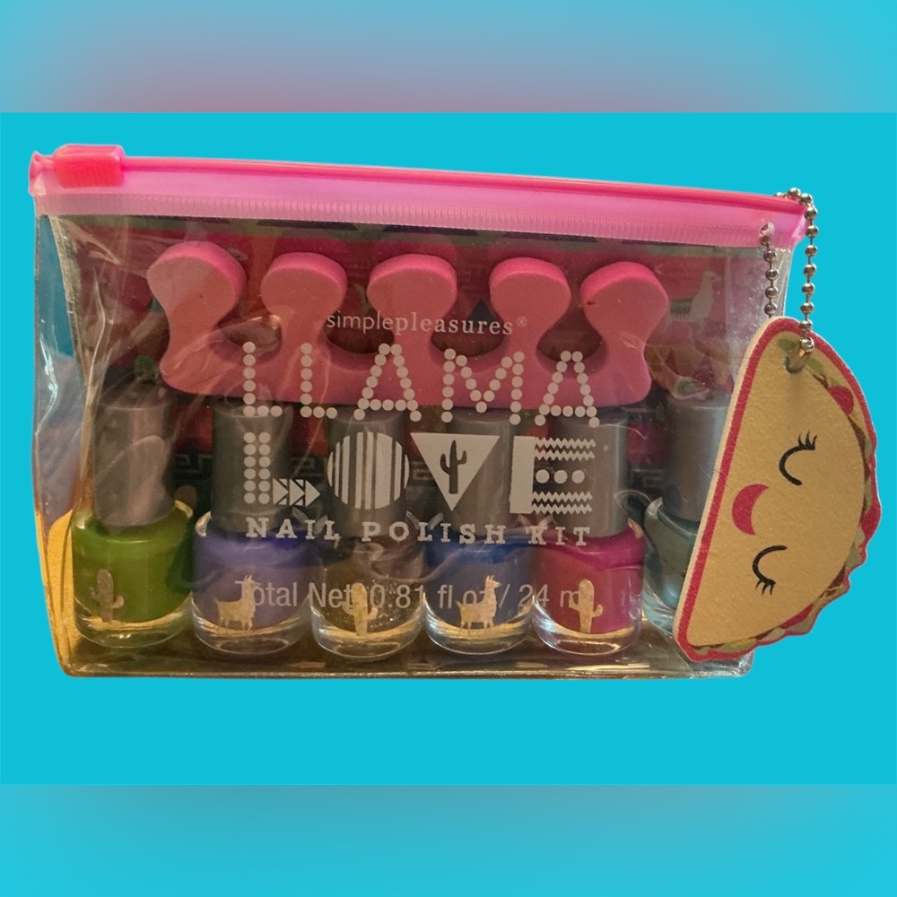 Llama Love Nail Polish Kit - Pink, Green, Blue, Lavender, silver sparkle, teal.